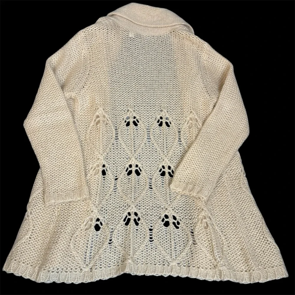 Moda International Cream Mohair Long Cardigan‎ Sweater Large Cottagecore Boho